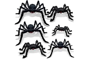 ZMCINER 6 Pcs Big Spiders Halloween Decorations Outdoor Spiders for Halloween(6 Pack Different Size)
