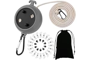 LUCYLANKER Portable Travel Clothesline,Adjustable Camping Clothesline,8m Anti-Tangle Retractable Clothesline,with 10 Fixed Buckles and 20 Clothespins, for Indoor Outdoor Balcony Garden Hotel