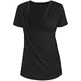 Liu & Qu Womens Maternity Nursing Tops Short Sleeve Breastfeeding Shirts Heather V Neck Clothes