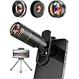Phone Camera Lens Kit 4 in 1, COSULAN Attachment Lens for SmartPhone, 22X Telephoto Lens, 205° Fisheye Lens, 4K HD 0.67X Wide Angle Lens, 25X Macro Lens, Compatible with all iPhones and Android Phones