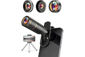 Phone Camera Lens Kit 4 in 1, COSULAN Attachment Lens for SmartPhone, 22X Telephoto Lens, 205° Fisheye Lens, 4K HD 0.67X Wide Angle Lens, 25X Macro Lens, Compatible with all iPhones and Android Phones