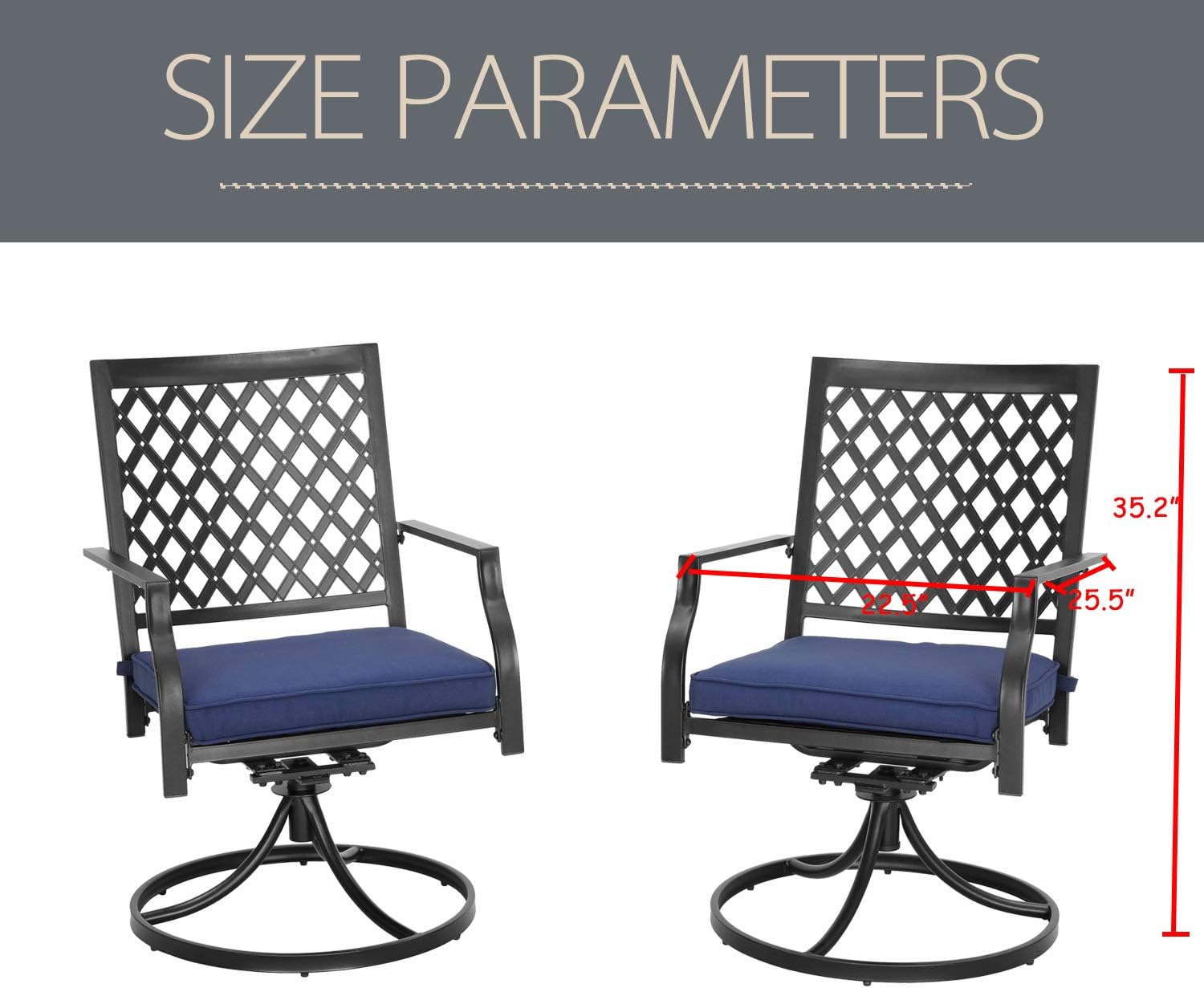 LOKATSE HOME Outdoor Patio Dinning Swivel Chairs Rocker Set of 2 Metal for Garden Backyard Furniture, Blue Cushions: Garden & Outdoor