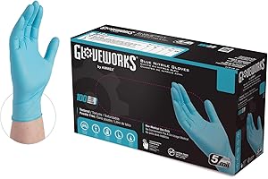 Ammex INPF44100 Industrial GloveWorks Powder Free Nitrile Gloves, 230mm Length, Beaded Cuff, Medium, Pack of 100 (Blue)