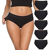 GNEPH Hipster Panties for Women Underwear Lace Bikini Hip-huggers Panties 5 Pack(218S-Black)