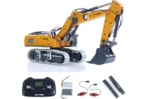 wheelfun 1/50 RC Excavator K970 Engineering Vehicle Remote Control Electric Lifting Digger Metal Bucket Tracks Light Sound RTR Battery Hobby Grade Model for Adult Hobby
