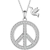 jiulegufa Peace Sign Necklace 925 Sterling Silver Peace Necklace Hippie Peace Sign Jewelry Gifts for Women