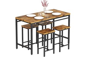 Lamerge Dining Bar Table Set for 4, Modern Counter Height Table and 4 Bar Stools, 5 Piece Bar Table and Chairs Set for Small Spaces, Apartment, Pub, Dining Room, Kitchen (Rustic Brown)