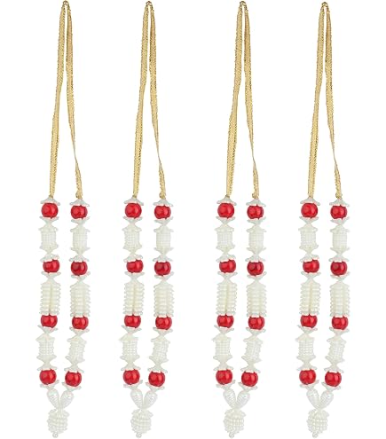 Ghirlanda artificiale con perline bianche Moti Ribbon Ghirlanda Haar per idol-Mala per dio indiano tradizionale Pooja Sringar articoli ornamento ( dimensioni: - 25,4 cm