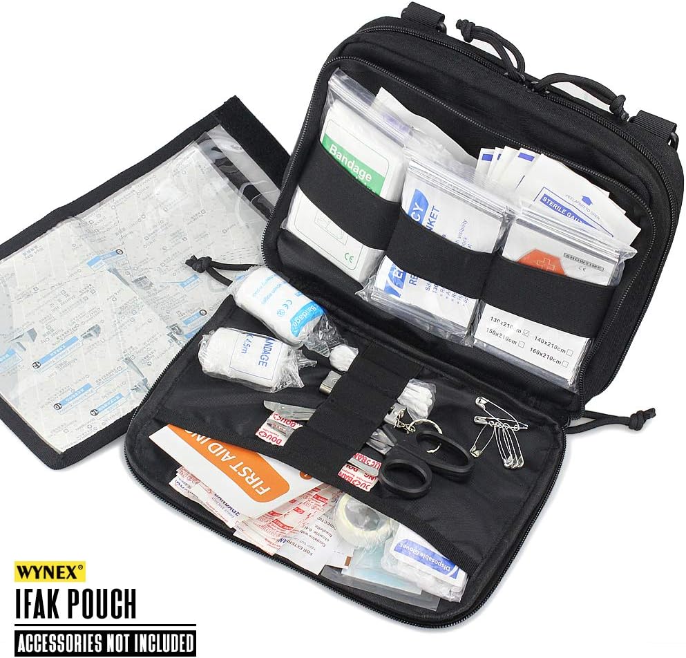 WYNEX Tactical Molle Admin Pouch of Laser Cut Design, Utility Pouches Molle Attachment Military Medical EMT Organizer with Map Pocket EDC EMT Pack IFAK Tool Holder Universal U.S.A Patch Included : Sports & Outdoors