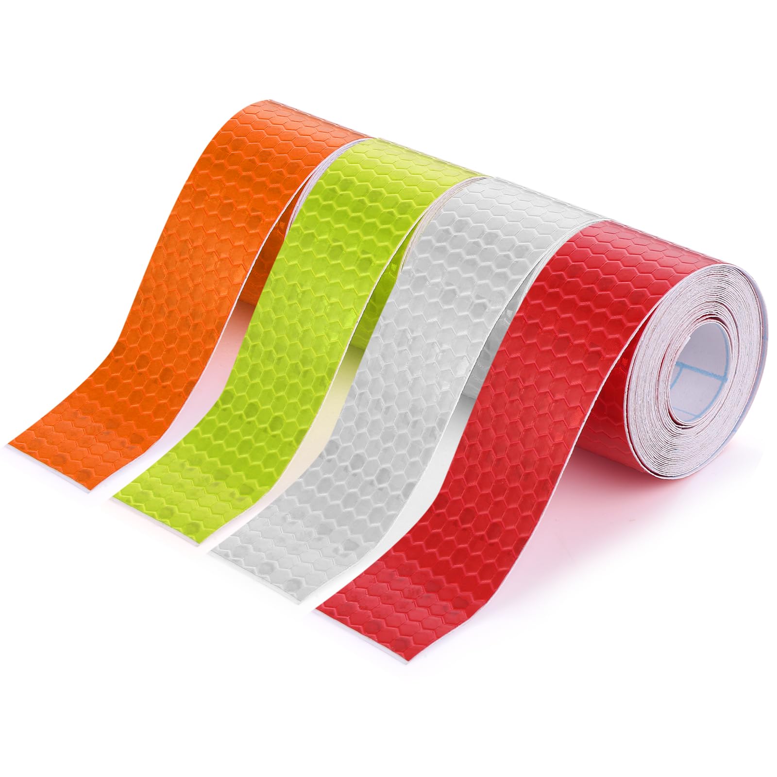 Abeillo 4 Rolls Reflective Tape Outdoor Waterproof Reflective Warning Tape Reflector Tape Night Safety Stickers White, Red, Yellow, Orange Reflective Tape for Trailer Clothing (1 Inch x 39 Ft) — image 1