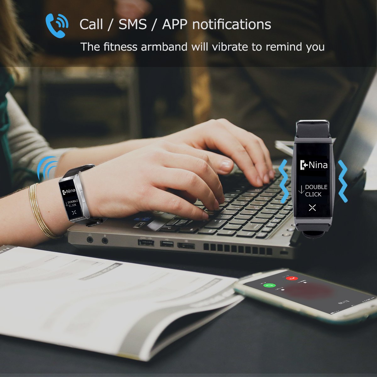 Fitness Tracker, AXESX Fitness Watch Waterproof Activity Tracker with Heart Rate Monitor, Bluetooth Pedometer, Sleep Monitor, Blood Pressure, Calories Counter, Call Remind for iOS & Android, Black