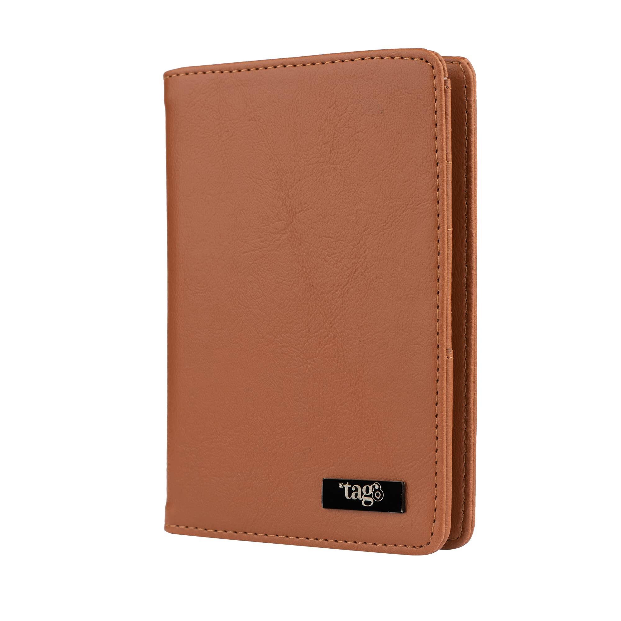 tag8 Genuine Leather Passport Holder, Passport Cover & Wallet with RFID Blocking for Men & Women, Spacious Passport Case for 2 Passports, Business Card, Money & Boarding Documents, Tan