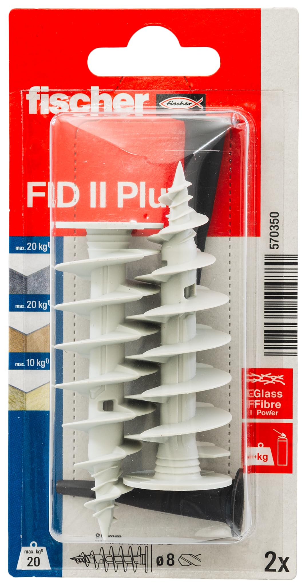 fischer FID II Plus Insulation Dowels Plastic Dowels for Fixing Medium Weight Objects in Insulation Materials, Universal Use, No Pre-Drilling, Pack of 2