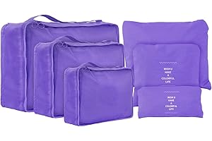 jealkip Travel Packing Cubes Lightweight,6 Set Luggage Organizers for Suitcase,Travel Accessories Bags for Clothes Shoes Electronics Cosmetics Toiletries Purple