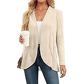 DouBCQ Womens Long Sleeve Cardigan Lightweight Casual Open Front Ribbed Knit Sweater Cardigans