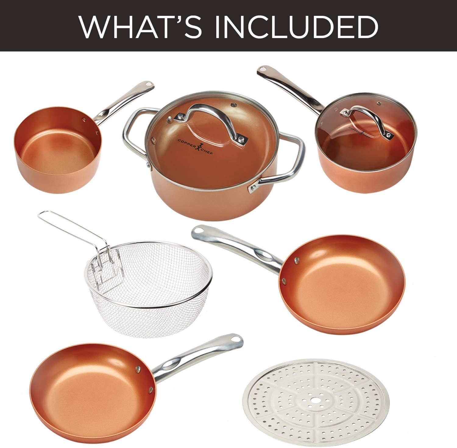 Copper Chef Cookware 9-Pc. Round Pan Set, Aluminum and Steel with Ceramic Non-Stick Coating Cookware Set, Includes Lids, Frying and Roasting Pans Accessories, Pots and Pans Set: Kitchen & Dining