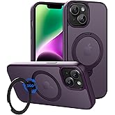CACOE Magnetic Case for iPhone 13/14 6.1 inch with 360 Rotatable Ring Stand, Compatible with MagSafe Car Phone Mount, Cases Cover Phone Holder for Desk Meeting/Videos Dark Purple