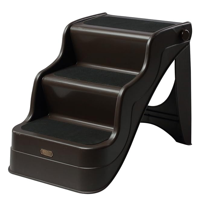 HOMCOM PawHut Hundetreppe Katzentreppe Haustiertreppe mit 3 Stufen klappbar, Kunststoff, Dunkelbraun, 39x49x39cm