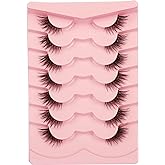 Gmagictobo False Eyelashes Natural Half Lashes Cat Eye Clear Band Lashes Fluffy Wispy 3D Faux Mink Lashes Pack Soft Strips Fa