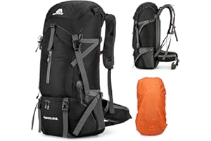 ShowyLive 70L Backpack - Waterproof Hiking Backpack for Men and Women - Lightweight Camping and Backpacking Backpack with Rain Cover and Comfort Design, Black