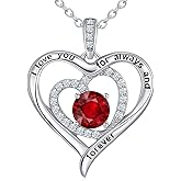 S925 Sterling Silver Necklace for Women, Valentines Day Gifts for Her, Love Heart Birthstone Necklaces for Women, Wife Jewelry, Mom Birthday Valentines Mothers Day Gifts, Girlfriend Necklaces, Daughter Heart Jewel, Anniversary for Her