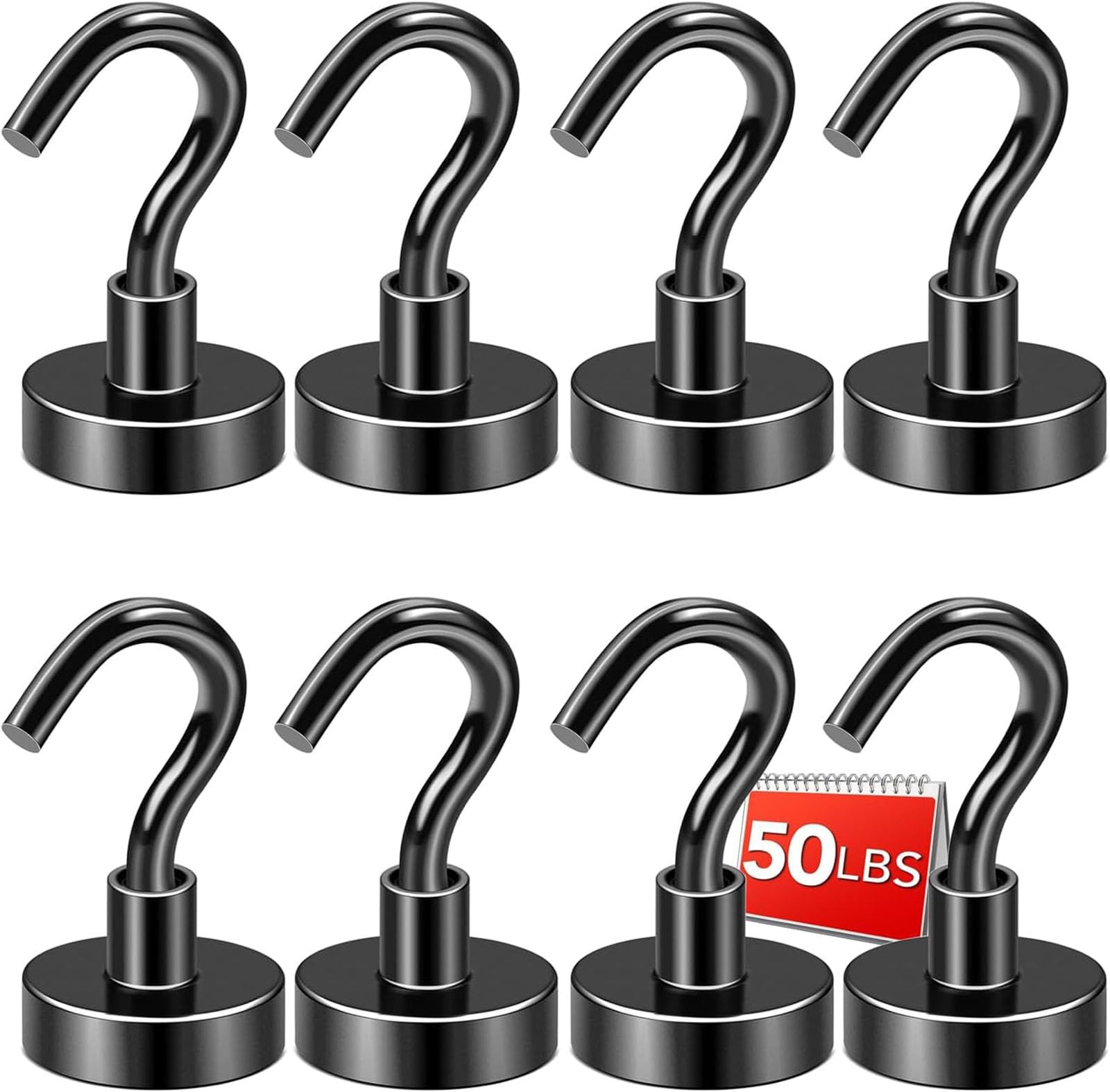 DIYMAG Black Magnetic Hooks, 50 LB Heavy Duty