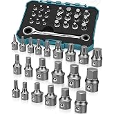 Bestwork Stubby Torx/Hex Bit Set, with Ratchet Wrench, 22-Piece | Low Profile Torx Bit(T10-T55), SAE &amp; Metric Hex Bit(5/32"-3/8" &amp; 4-10mm), for Tight Space, S2 Alloy Steel, Storage Case