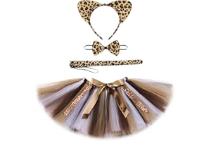 AWIBMK Toddler Kids Baby Girl Animals Theme Costume Tulle Skirt with Ears Headband Bow Tie and Tail for Halloween Cosplay