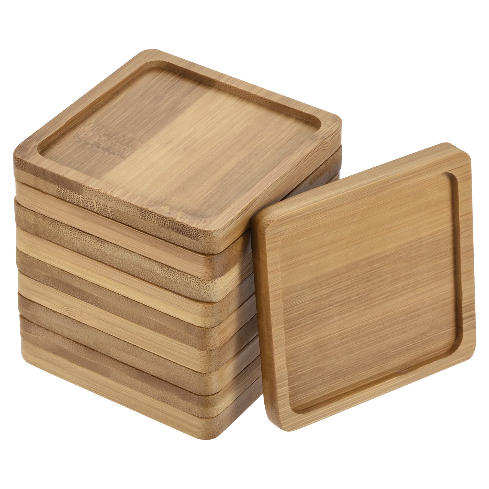 PATIKIL Plant Pot Saucer, 10 Pack 8cm Bamboo Square Flower Drip Tray for Indoors