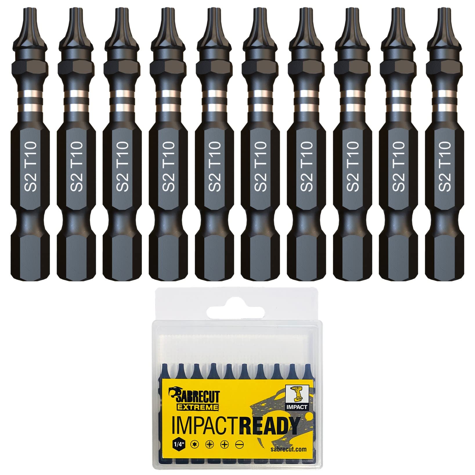 10 x SabreCut SCTX1050_10 50mm TX10 T10 Impact Screwdriver Driver Bits Set Single Ended Torx Heavy Duty Including Storage Box