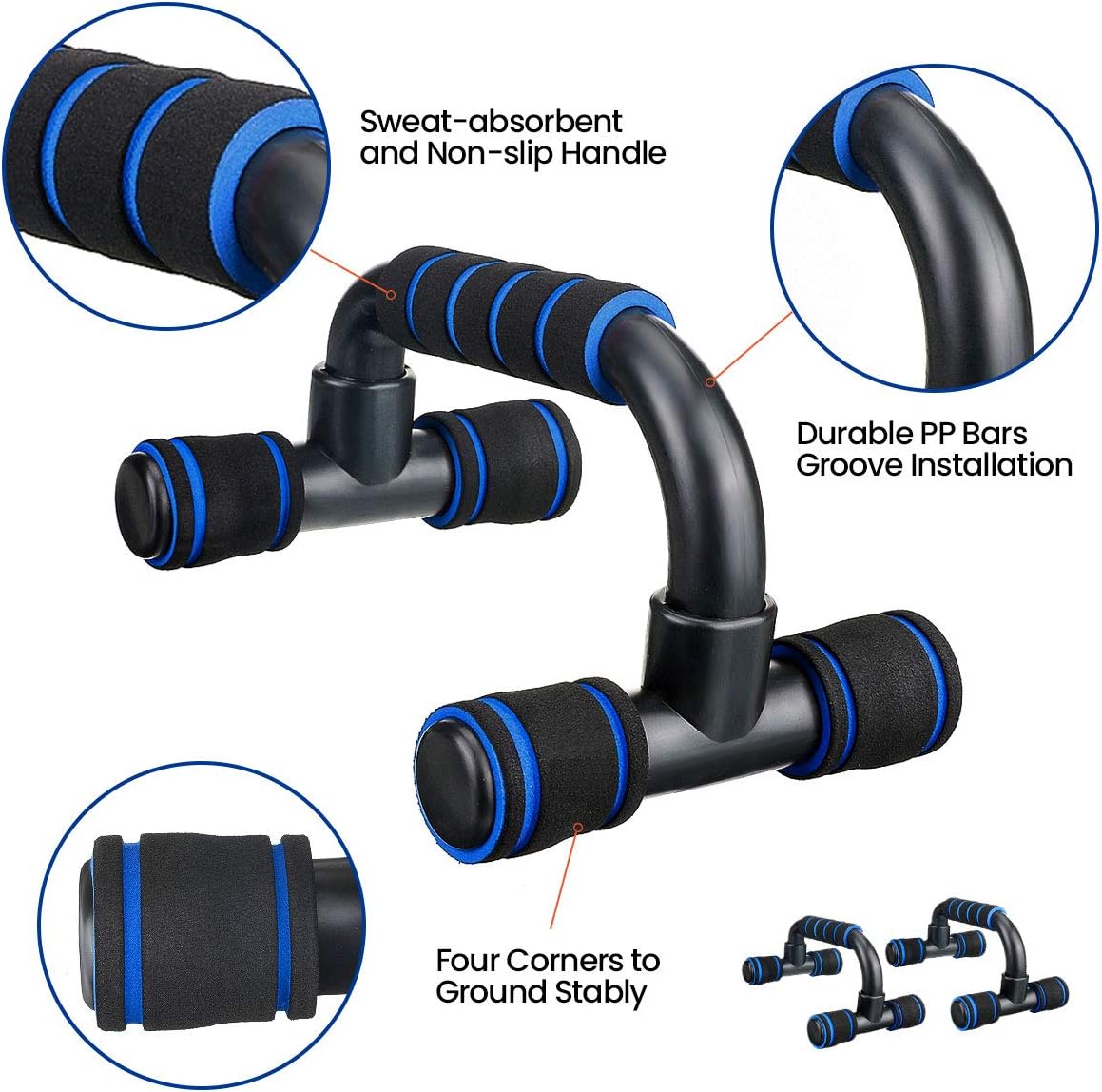 SGODDE Push Up Bars Pushup Handle with Cushioned Foam Grip and Non-Slip Sturdy Structure Portable Push Up Handles for Floor Home Workout Stands for Men Women Strength Training Dark Blue : Sports & Outdoors