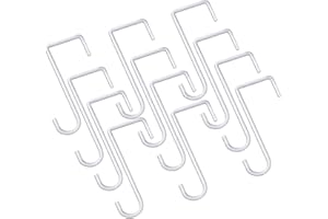 JOYSEUS 12pcs Vinyl Fence Hooks, 2 x 6 Inches Patio Hooks, White Powder Coated Steel Fence Hooks Hangers for Hanging Plants, Lights, Pool Equipment…
