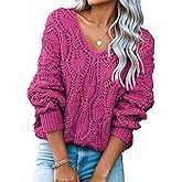 Dokotoo Women's Fall Sweaters V Neck Crochet Hollow Out 2025 Trendy Casual Winter Pullover Sweaters
