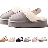 E E EMPTY ENTIRE Women's Platform Slippers, Suede Fuzzy Slippers with Strap