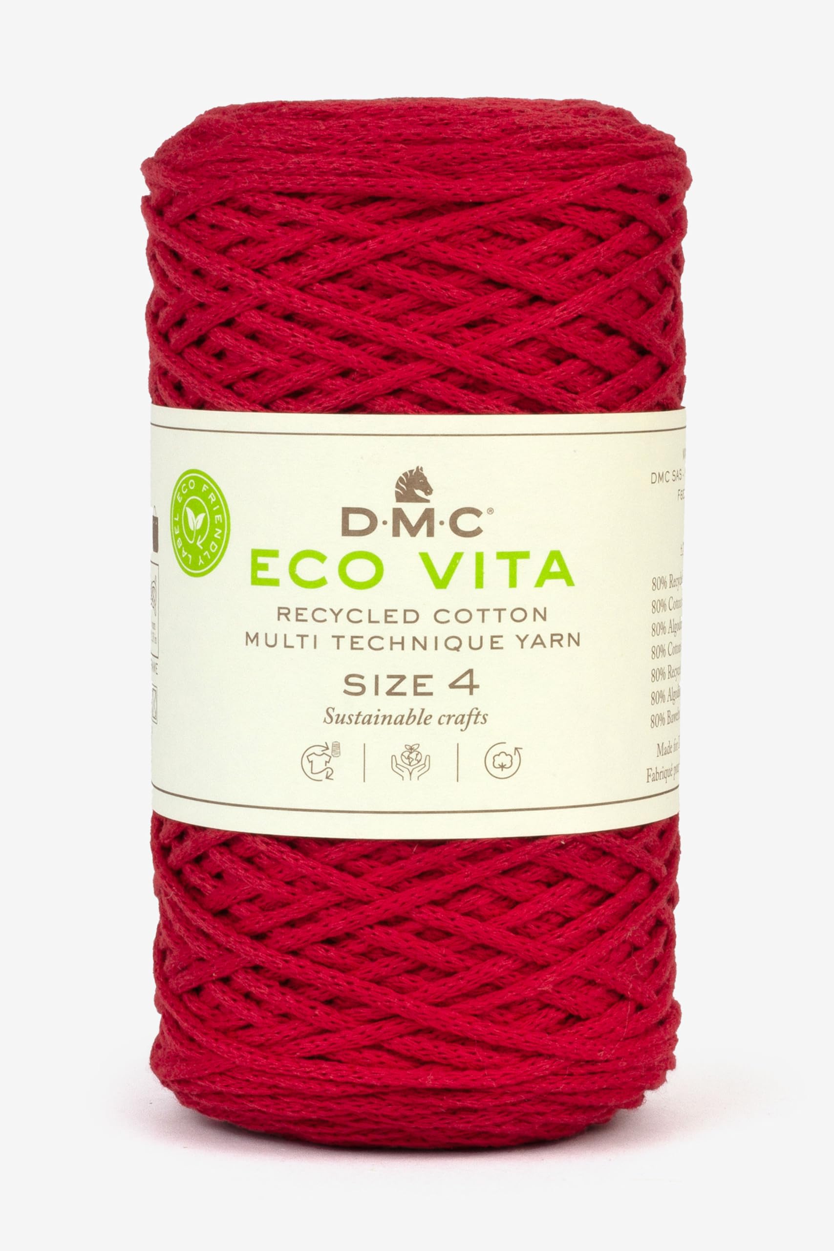 DMC Eco Vita 4, Red Crochet Knitting Macrame Yarn, 250g
