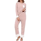 Namatime Womens Cotton Pajama Sets Stripe Long Sleeve 2 Piece Lounge Set Soft Pj Set Winter Loungewear Sleepwear with Pockets Maternity Postpartum Pajamas Pink S