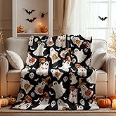 Horaldaily Halloween Flannel Blanket Throw, Ghost Boo Jack-O-Lantern Pumpkin Skulls Soft Fuzzy Plush Cozy Fleece Blankets for Couch Sofa Bed Lounging, Ideal Gifts for Kids Adults Wife Self, 50x60