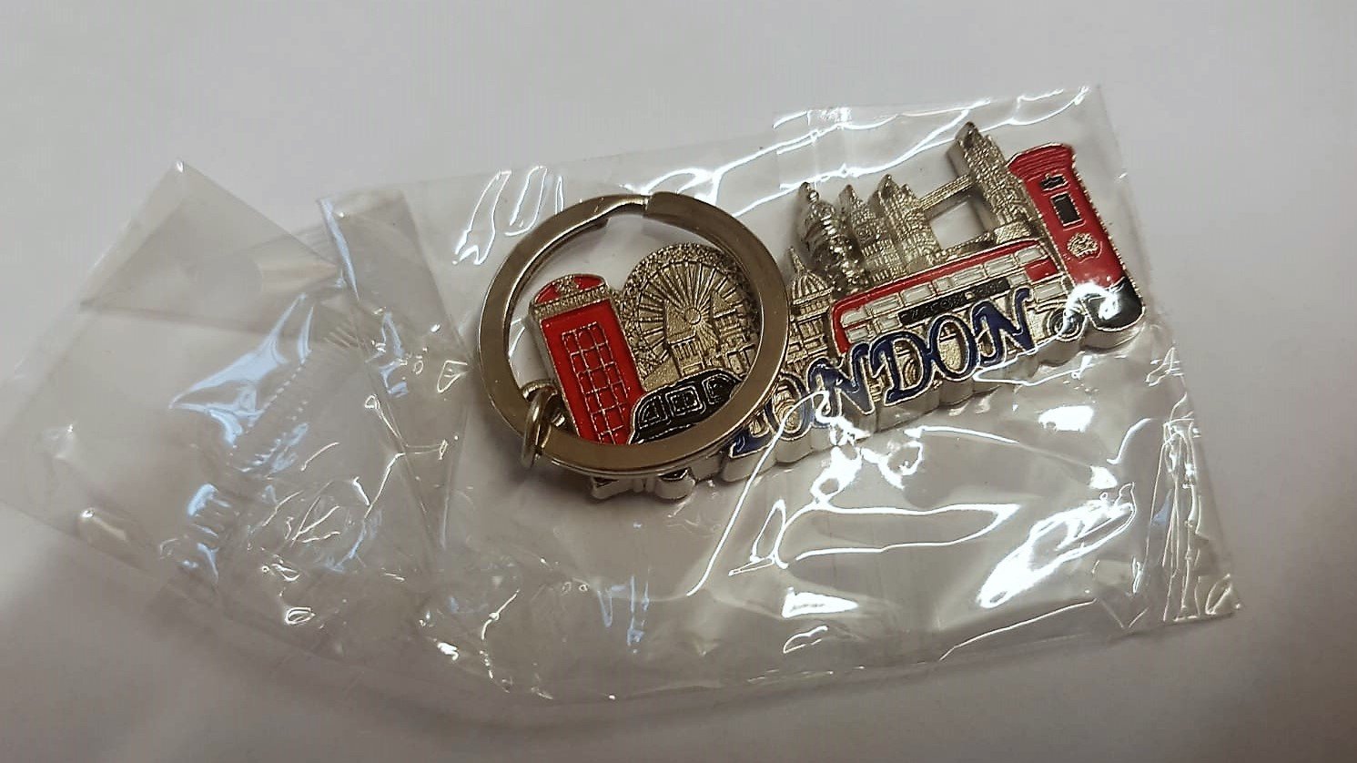 Llavero Londres Color Plateado - Palabra Azul/Íconos/Caja de ...