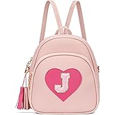 CLOUDWINGS Girls Initial Mini Backpack Gifts for Kid Toddler Little Girl Teen Small Cute Heart Backpack Purse Preschool Kindergarten Bookbag，Pink-J