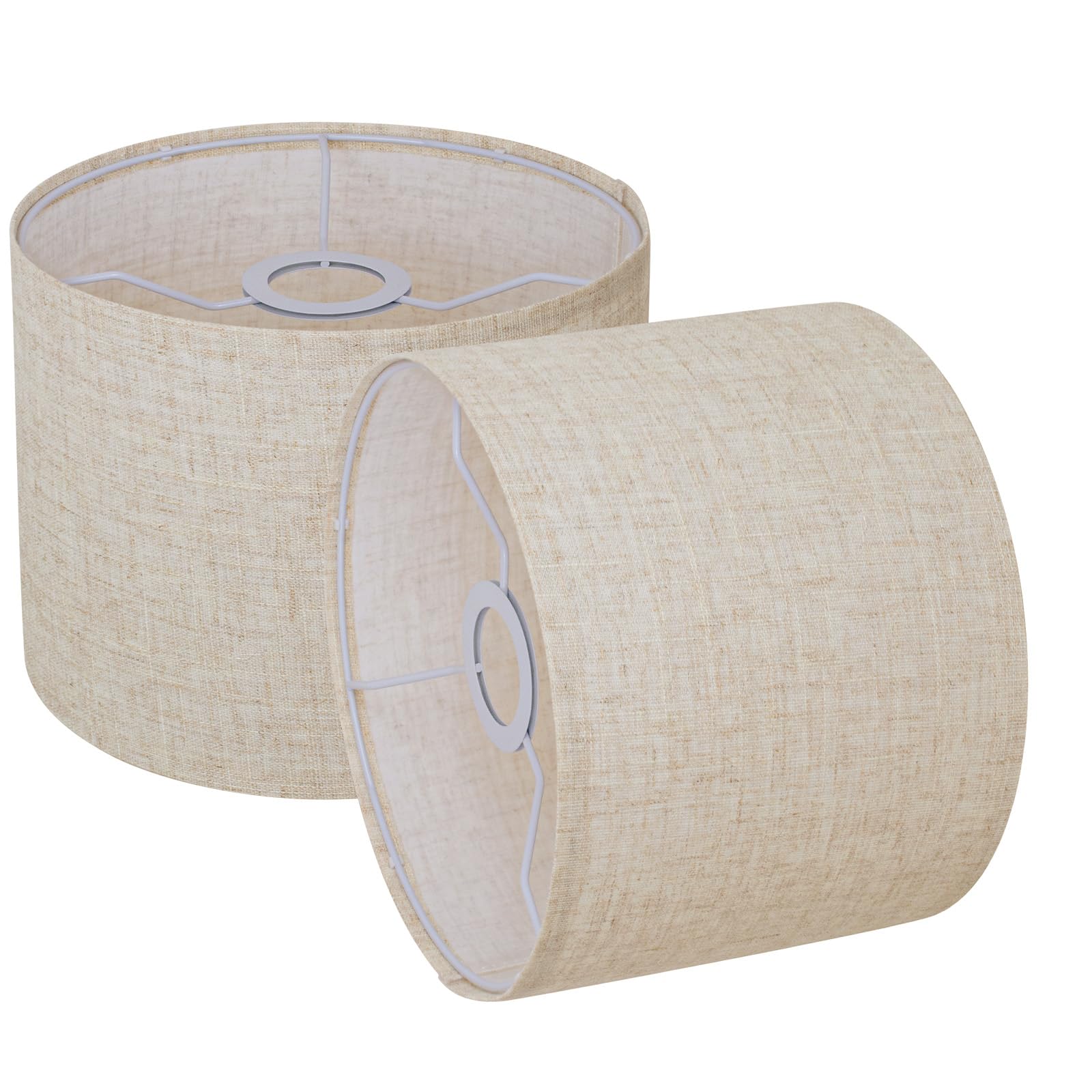 Photo 1 of Small Lampshades Set of 2, Beige Linen Drum Lampshades, 8.66" Top x 8.66" Bottom x 7.87" High Lamp Shade, Lamp Shades Replacement for Table and Floor Lamps, Pendant Light, Handcrafted, Easy Assembly