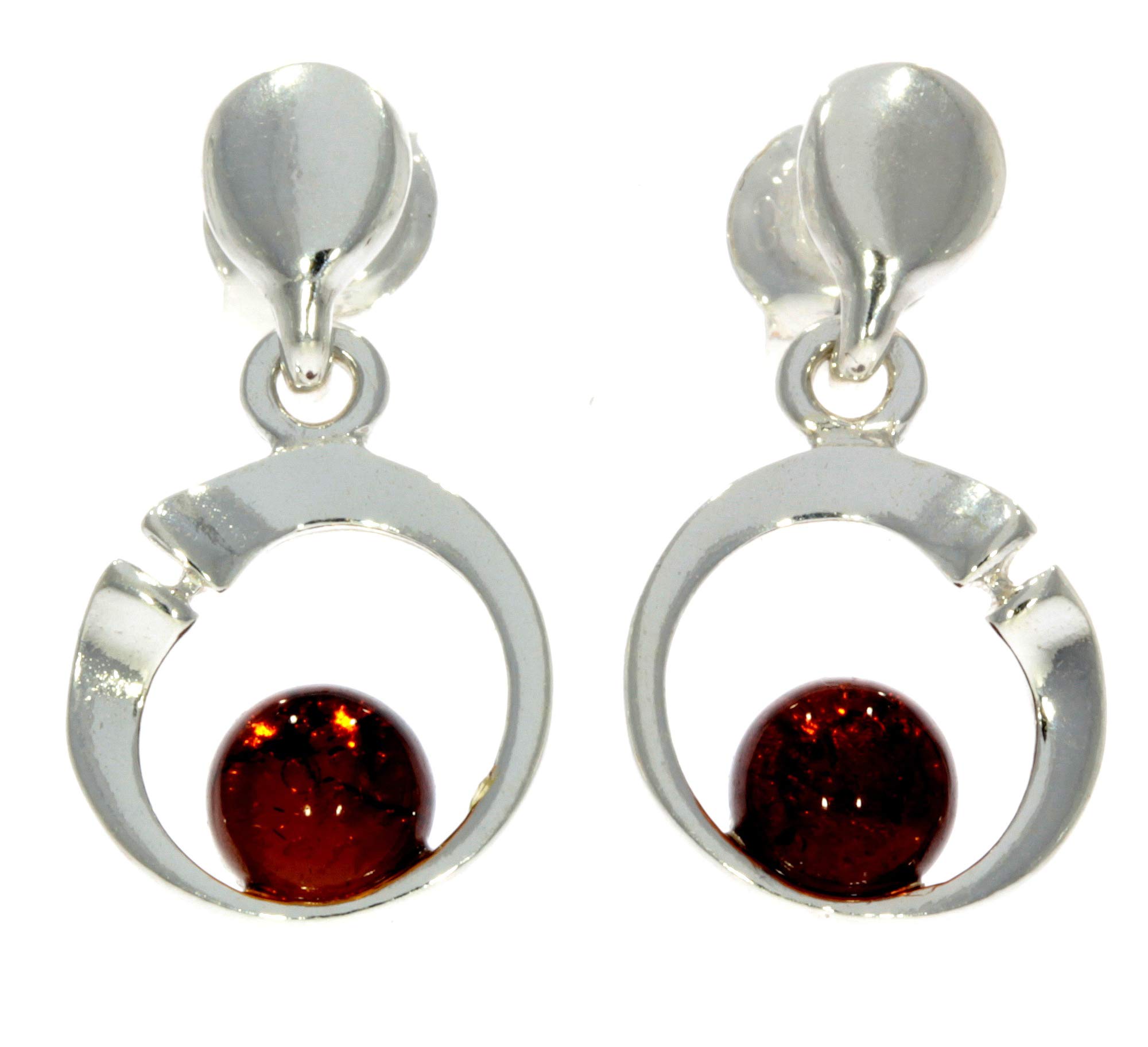 Cognac Baltic Amber 925 Sterling Silver Small Stud Drop Round Earrings GL147C