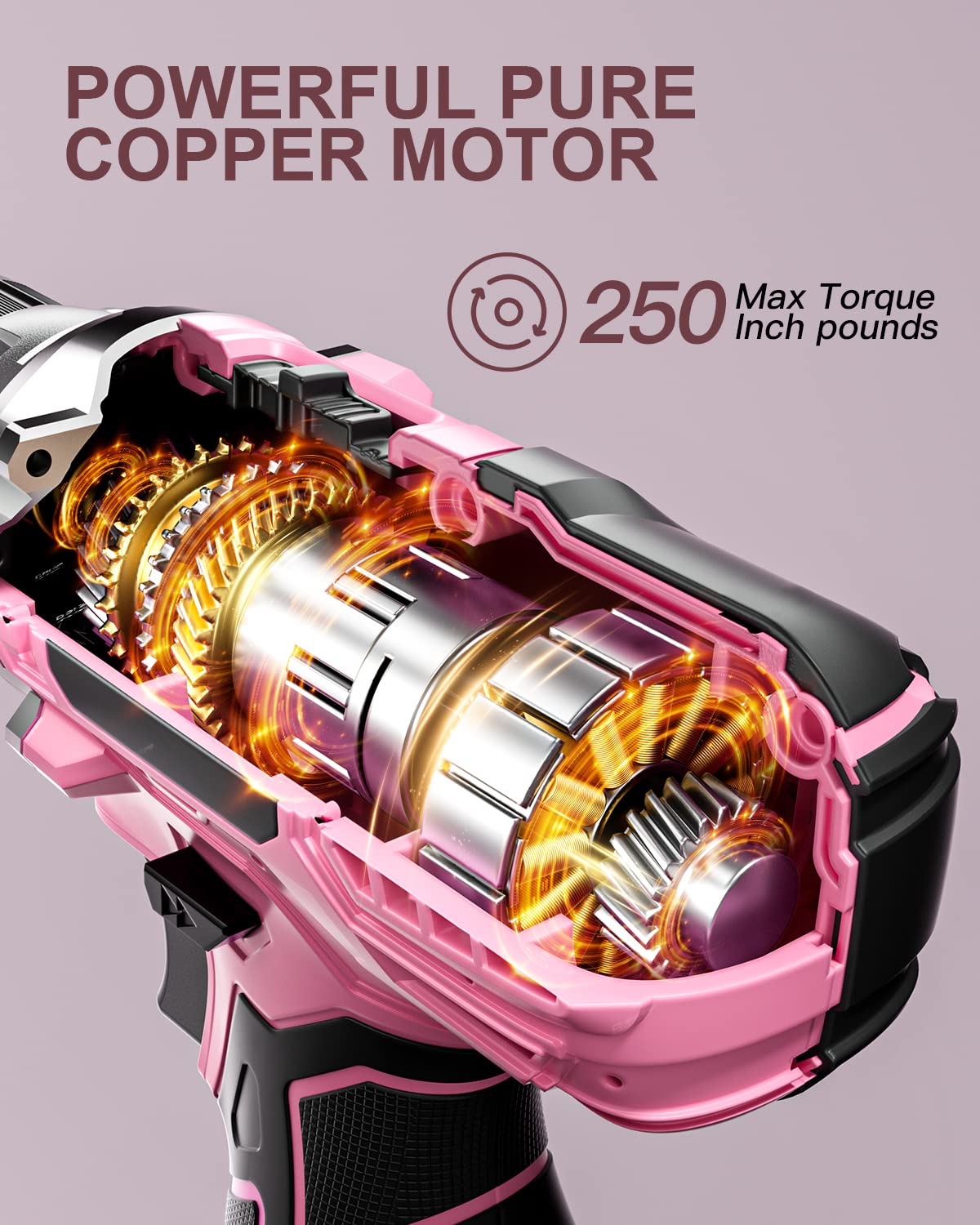 Drill Set, OUBEL 12V Cordless Drill Pink with 42 Acessories, Pink Power Drill Cordless with 3/8