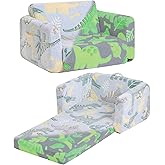 Tiita Kids Sofa, 2-in-1 Kid Sofa, Convertible Children Couch to Lounger, Flip Out Kids Chair, Glow in The Dark Toddler Armrest Chair Bed for Girl or Boy (Grey Dinosaur)