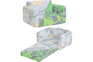 Tiita Kids Sofa, 2-in-1 Kid Sofa, Convertible Children Couch to Lounger, Flip Out Kids Chair, Glow in The Dark Toddler Armrest Chair Bed for Girl or Boy (Grey Dinosaur)