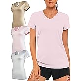 Women's V-Neck Activewear T-Shirts 3 Pack Athletic Womens Short Sleeve Workout Tops Dry Fit Shirt Gym & Yoga Tees for Women