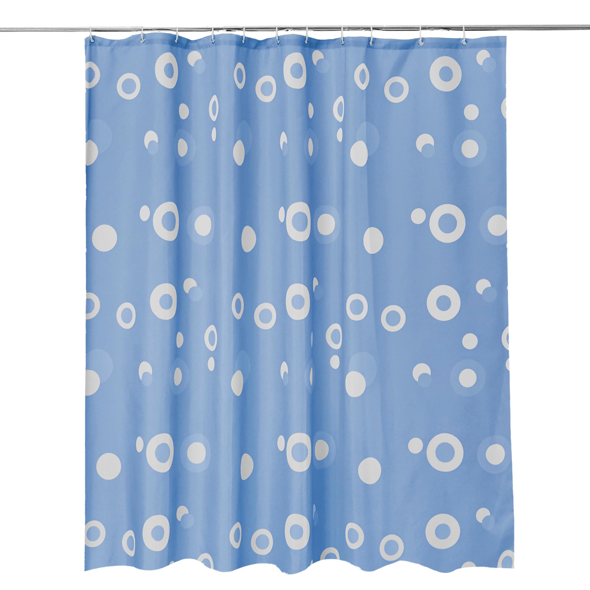 WedDecor Bathroom Shower Curtain Waterproof Mould Free Mildew Resistant, Heavy Duty 100% Polyester Fabric Curtains Liner Washable & Wipe Clean with 12 Curtain Hooks, Light Blue Circles, 180x200cm