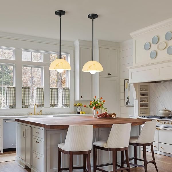 HAHZT MODERN PENDANT LIGHT FIXTURES: 10 INCH RESIN SHADE MID CENTURY CHANDELIER – ADJUSTABLE BLACK PENDANT LIGHTING FOR KITCHEN ISLAND LIVING ROOM BEDROOM