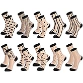 scenicamp 10 Pairs Sheer Socks Women Striped Plaid Mesh Dot Bow See Through Transparent Socks Summer