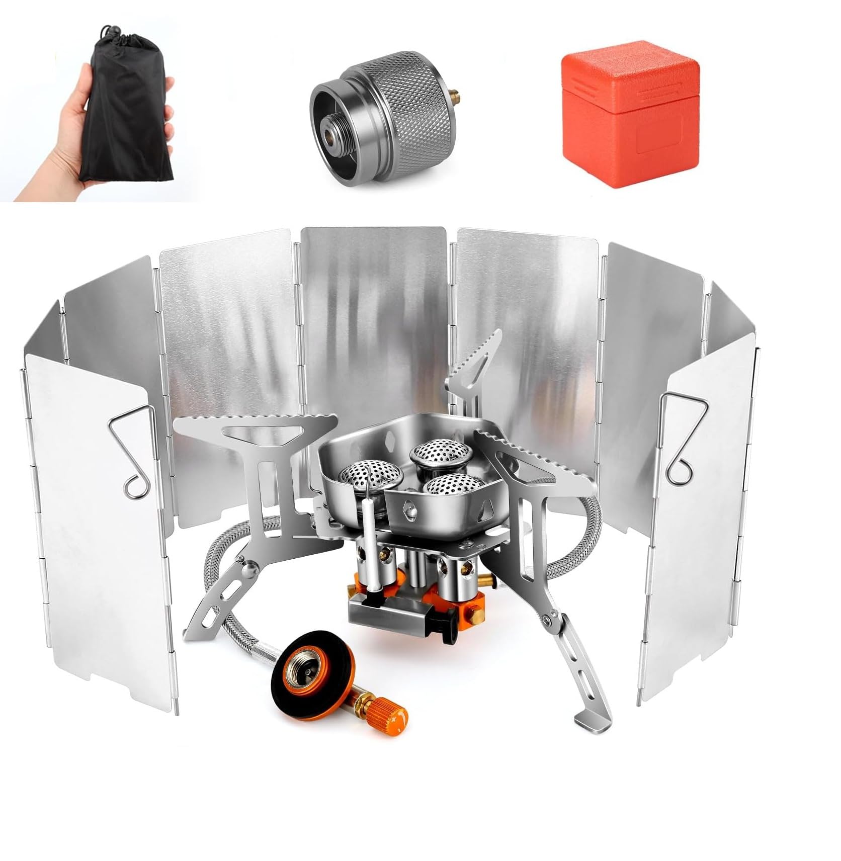 Photo 1 of EatingBiting 3500W Camping Gas Stove with Case for Backpackers Hikers Collapsible Windproof Camping Stove with Windscreen Piezo Ignition Fuel Canister Adapter Backpacking for Outdoor Hiking Picnic