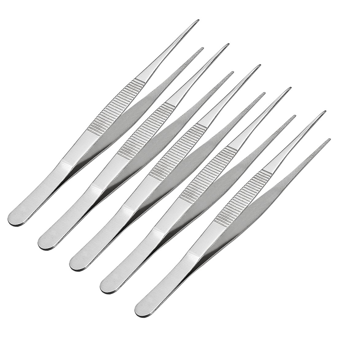 Sourcingmap 5 Pcs 7-Inch Stainless Steel Straight Pointed Tweezers with Serrated Tip Daily Garden Tool